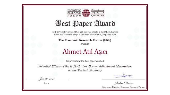 Our faculty member Assoc. Prof. Dr. Ahmet Atıl Aşıcı has won the Best Paper Award Görseli